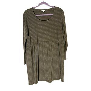 J. Jill PureJill Long-Sleeve Olive Striped A-Line Babydoll Tunic Dress Size L
